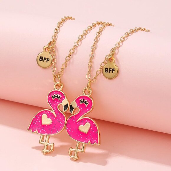 Women's Flamingo Cute Pink Temperature Sensing Matching Couple Charm Necklace - Picture 3 of 5